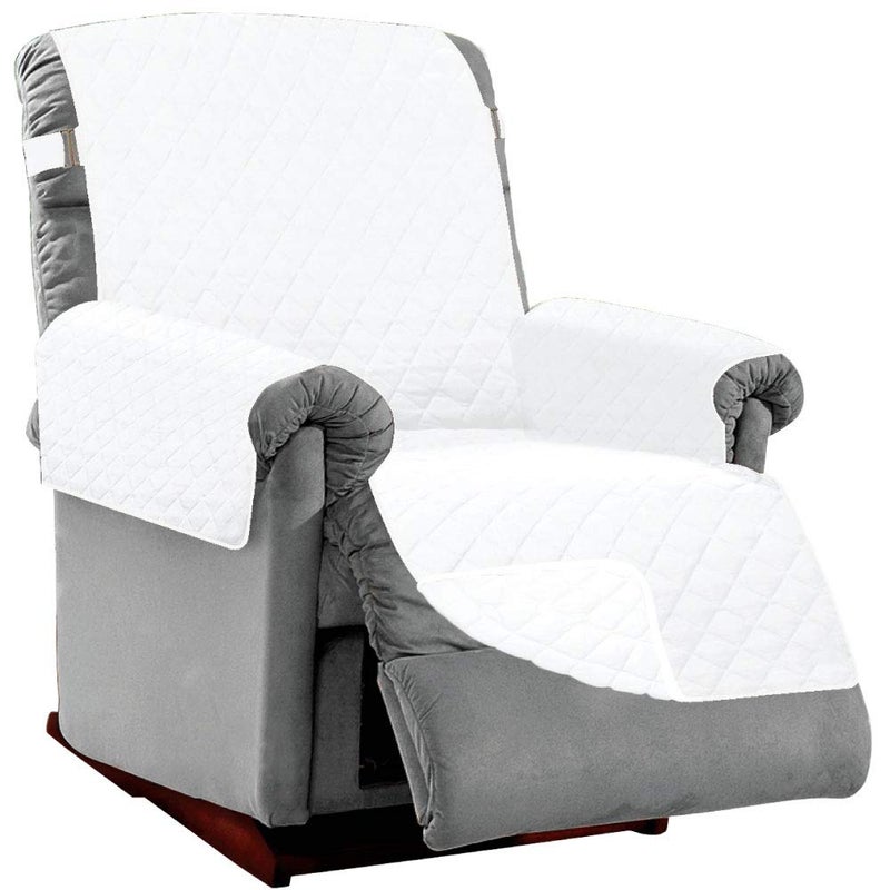 Sofa Shield Recliner Slip Cover with Patented Strap, Cushion Protector, US Designed Reversible Stain and Dog Tear Resistant Slipcover, 28 inch Seat, Washable Covers for Dogs Pets Kids, White - Image 1